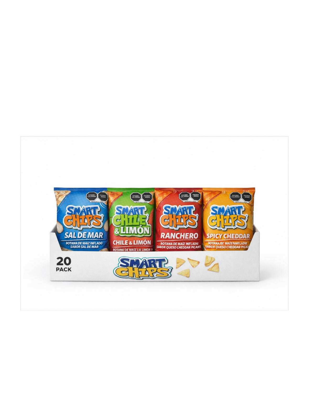 CAJA SURTIDA 20 pz SMARTCHIPS CHILE LIMON ,SAL DE MAR,RANCHERO Y CHEDDAR