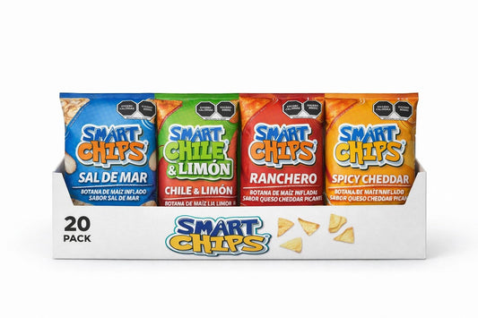 CAJA SURTIDA 20 pz SMARTCHIPS CHILE LIMON ,SAL DE MAR,RANCHERO Y CHEDDAR