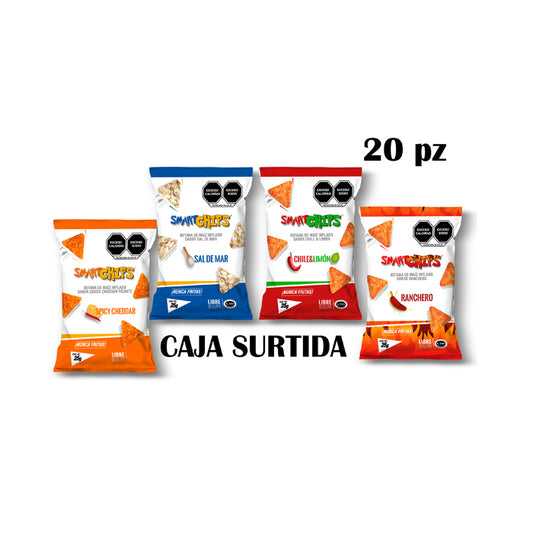 CAJA SURTIDA 20 pz SMARTCHIPS CHILE LIMON ,SAL DE MAR,RANCHERO Y CHEDDAR